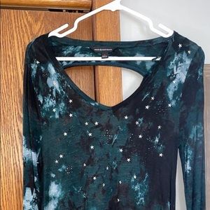 Long sleeve teal and black shirt with stars